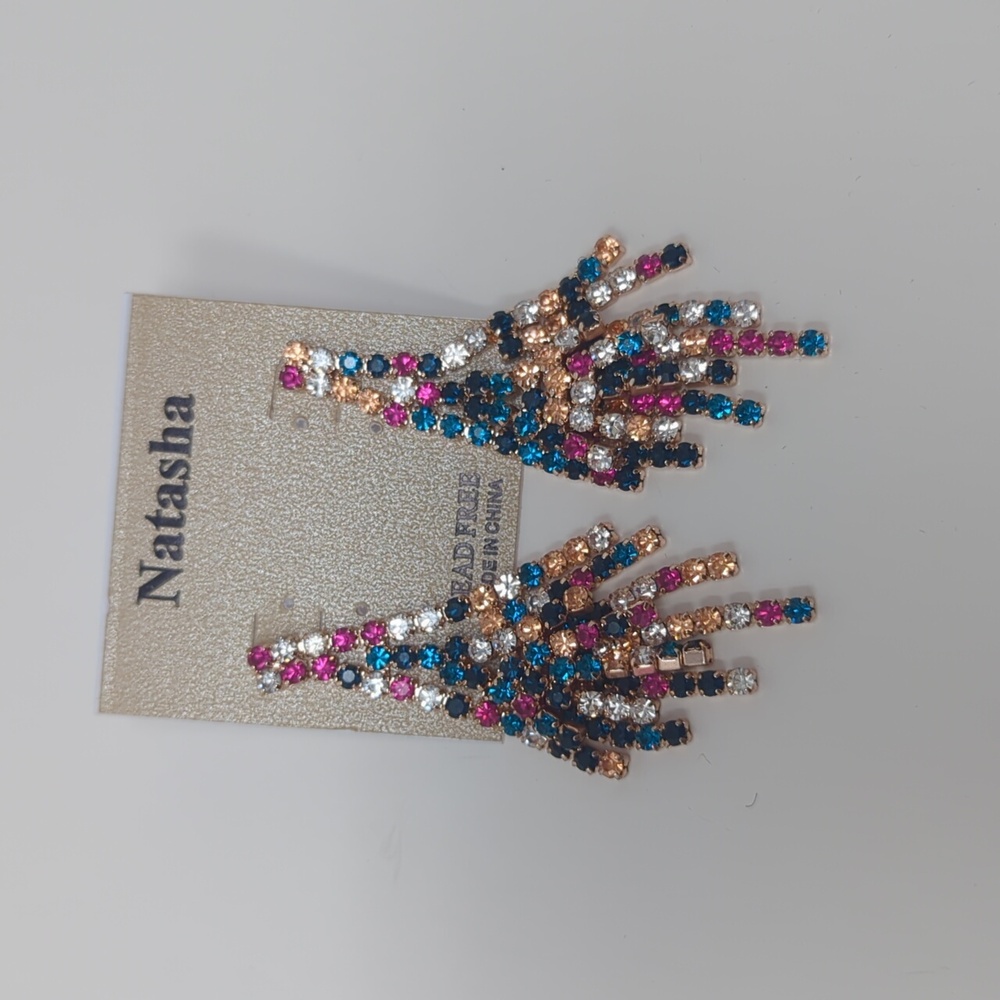 NWT Natasha Rose Gold Tone Multicolor Dangle Earrings